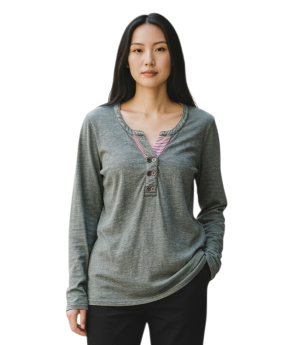 CALIFORNIA MOONRISE Women M  Tunic Top Green Henley Buttons Embroidered Bust 36"